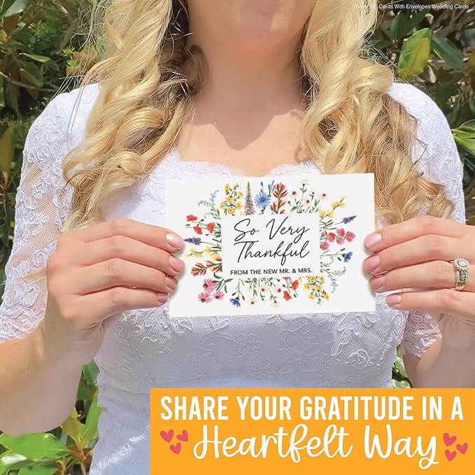 54 Wildflower Wedding Thank You Cards with Envelopes Wedding - Bulk Thank You Cards Wedding with Envelopes, Elegant Thank You Wedding Cards with Envelopes, Wedding Thank You Notes Wedding Cards Bulk