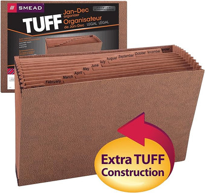 Smead TUFF Expanding File, 12 Pockets, Monthly (Jan.-Dec.) Legal Size, Redrope (70490), Brown