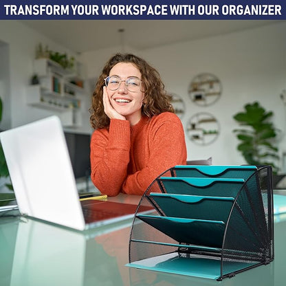 Dasher Products Fan Shaped Office Desk Organizers, 6 Compartments for Storage and Filing of Paper, Bills, Letters, Folders, Binders, Office Supplies. Multi-Functional Desk Organizers and Accessories