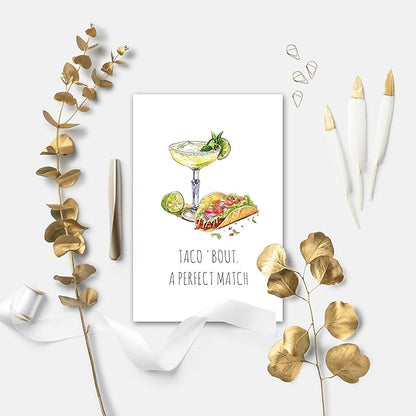 Funny Wedding Shower Card for Couples Newly Engaged, Humorous Pun Engagement Card for Bride and Groom, Congrats Engagement Card for Friend, Taco 'Bout A Perfect Match