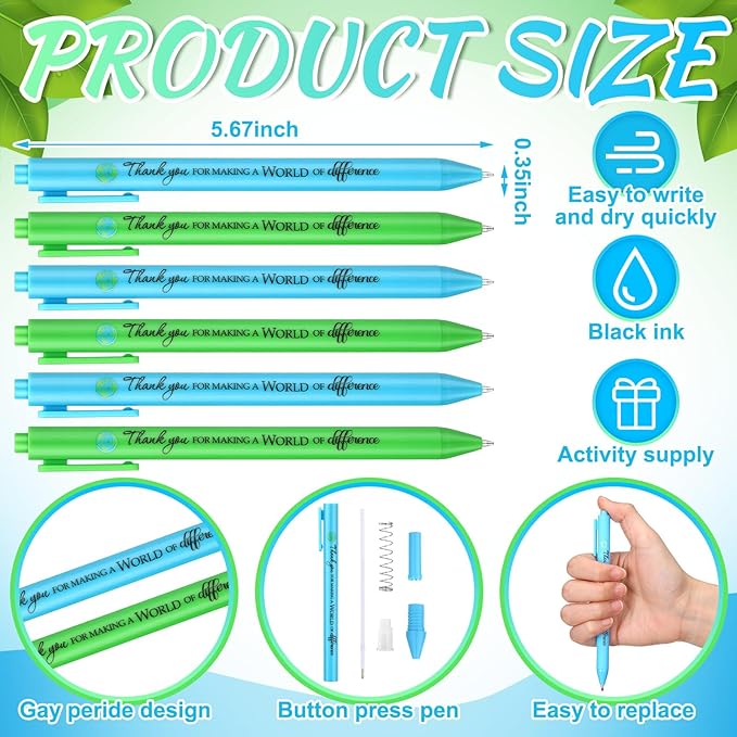 24 Pcs Earth Day Pens Bulk Earth Party Favors Novelty Cute Green Pens Blue Retractable Ballpoint Pen Earth Day Gift Pens for Desk Decoration Accessories Stationery Office, 2 Styles