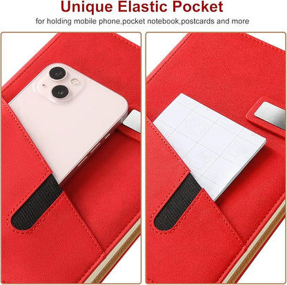A5 Lined Leather Journal with Pen, 240 Pages Refillable Hardcover Notebook with Pocket and Magnetic Buckle, 80gsm Thick Daily Diary for Men and Women, Great Gift for Business School Travel Personal - Red