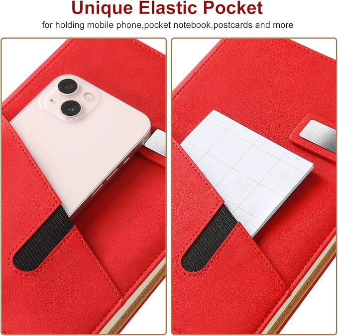 A5 Blank Journal Notebook, Refillable Hardcover Leather Sketchbook with Pocket and Magnetic Buckle, 240 Pages Travel Sketchbook for Drawing and Writing, 80gsm Unlined Journal for Men and Women - Red