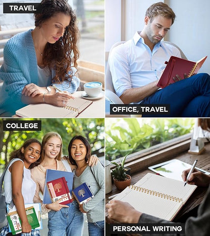 Large Spiral Notebook Journal for Women Men - 300 Numbered Lined Pages, College Ruled,B5 Hardcover Spiral Bound Notebook for School, Work, Note Taking, Writing, Leather Spiral Journal 7"x10"