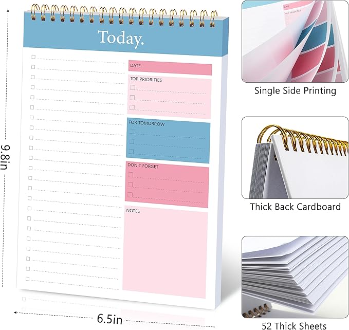 To Do List Notepad - Daily Planner Notepad Undated 52 Sheets Tear Off, 6.5" x 9.8" Checklist Productivity Organizer with Hourly Schedule for Tasks