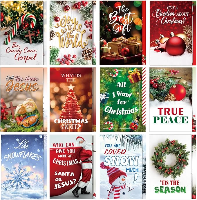 240 Pcs Gospel Tract Card 12 Styles Plan of Salvation Card Pocket Holy Postcard Christian Inspirational Bible Verse Bookmark for Christian Gift Women Men Ministering Tool(Christmas)
