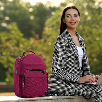 Travel Laptop Backpack for women, Work Backpack Woman with USB Charging Port, Water Resistant College Backpack, Stylish Quilted Girls Backpack Casual Daypack for 15.6 Inch Laptop, Red