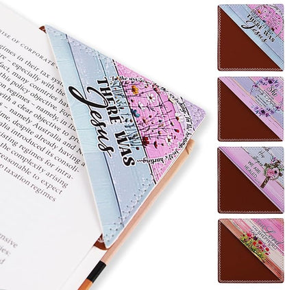 4 Pieces Leather Bookmarks, Cute Book Accessories for Reading Lovers, Page Markers for Women Men Kids Students Teachers Retirement Birthday Gift (Bible Verse)