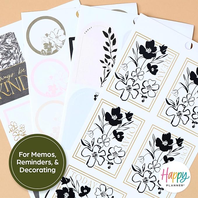 Happy Planner Sticker Pack for Calendars, Journals, and Planners, Easy-Peel Stickers and Scrapbook Accessories, Classic Size, Sketchy Florals, 30 Sheets, 416 Total Stickers