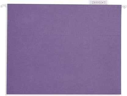 25 Blue Summit Supplies Purple Hanging File Folders - Letter Size, Durable 11pt Paper, Hanging File Folders, Purple, with Plastic Tabs and Inserts Included