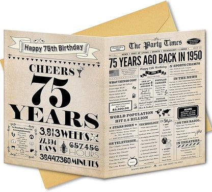 75th Birthday Card, 75th Birthday Decorations Women Men, 75th Birthday Gifts for Dad Mom, Back in 1950 Birthday Card