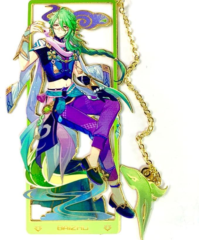 Genshin Impact Baizhu Metal Bookmark - Anime Figure Merch with 3D Display Box - Birthday Gifts for Fans Friends Gamer Book Lovers - Zllada