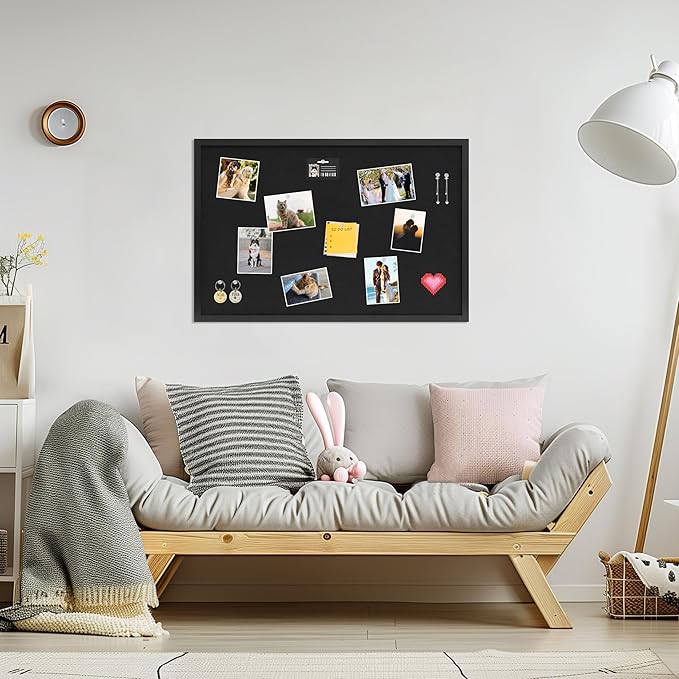 Cork Board with Linen Black,Bulletin Board 30"x20",Corkboards for Office Home School Message Board or Vision Board Decoration.