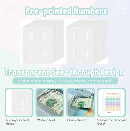 Axolotl 100 Envelopes Money Saving Challenge Binder, A5 Savings Budget Challenges Binders with Cash Envelopes, 100 Days Envelope Saving Binder Book, Budget Planner (Laser Blue)