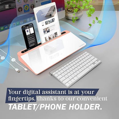 15-Inch Desktop Whiteboard - Glass Dry Erase Board for Desk Whiteboard with Stand with 3 Markers, Spray Bottle, 3 Cable Holders & Storage Box Work from Home Office Gadgets, Peach