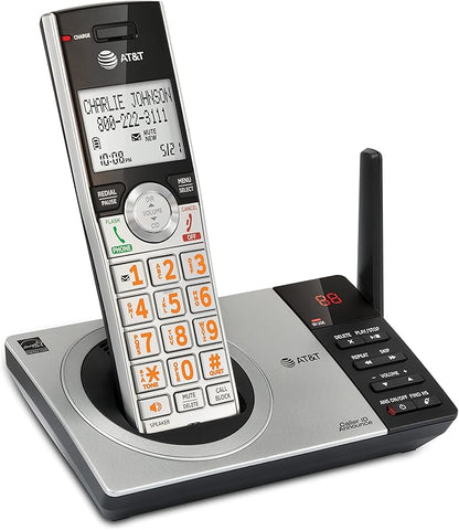 AT&T DECT 6.0 Expandable Cordless Phone with Answering System, Silver/Black with 1 Handset (CL82107)