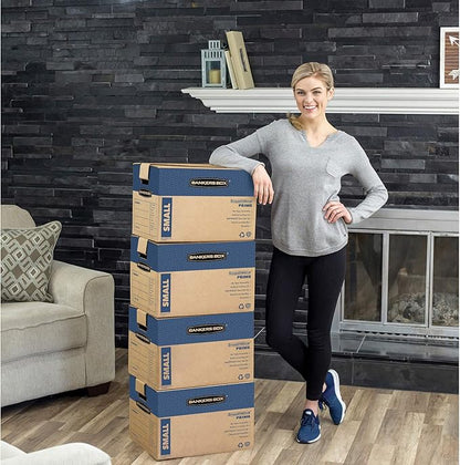 Bankers Box Medium Prime Moving Boxes, Tape-Free FastFold with Reinforced Handles and Attached Locking Lid (Pack of 15)