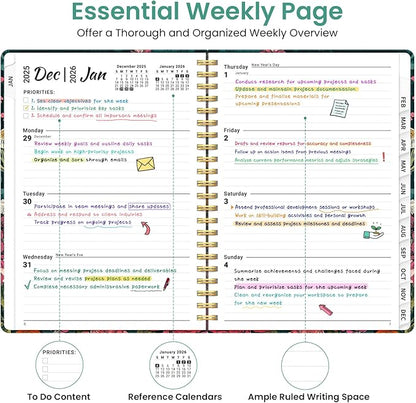 2026 Planner, Weekly and Monthly Planner for Women, January 2026 to December 2026, Pretty Hardcover 2026 Calendar Planner Book with Tabs, Inner Pocket, Spiral Bound, Perfect Office Home School Supplies - 8.5" x 11", Wildflower Reverie