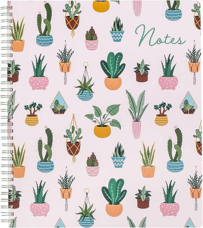 Steel Mill & Co Cute Large Spiral Notebook College Ruled, 11" x 9.5" with Durable Hardcover and 160 Lined Pages, Succulent