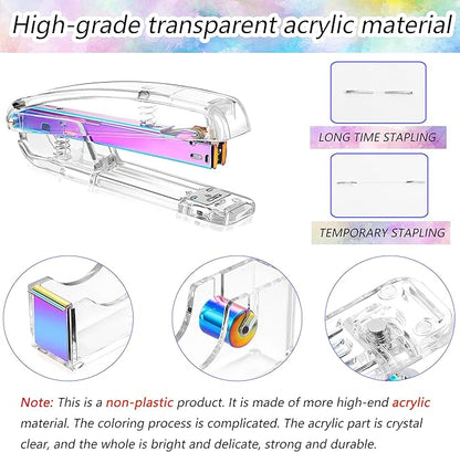 Dream Color Desk Accessories, Office Desk Organizers and Accessories Supplies with Mesh Desk Organizer, Tape Dispenser, Stapler, Staples, Ballpoint Pen, Clips Set, Ruler, Scissor, Sticky Tabs