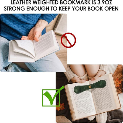 Book Weight Page Holder Heavy Genuine Leather Book Open Holder for Men Women Cookbook Weighted Bookmarks Gift for Writer Reader (BPH02-Black)
