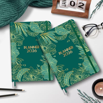 2026 Planner, 12 Month Weekly and Monthly Calendar 2026, Hardcover Daily Agenda Planners from Jan. to Dec, Habit Tracker Journal with Ribbon Bookmark 5.75" x 8.4"(Peacock Green)