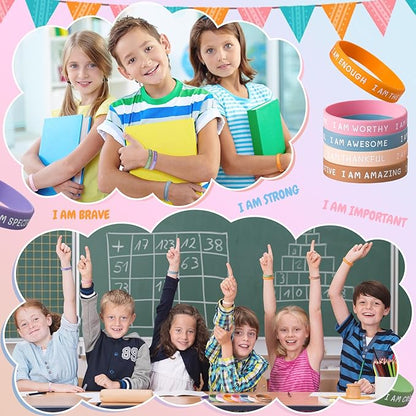 100 Pieces Students Inspirational Silicone Wristbands Motivational Quotes Rubber Bracelets for Kids Students Back to School Gifts （Bright Colors） Office Products