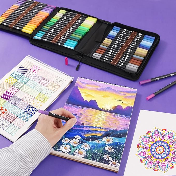 Double Brush Marker Pens, 72 Colors Art Markers Set with Fine Tip and Brush Tip for Kids Adult Coloring Book Hand Lettering Calligraphy Drawing Art Supplies Kit