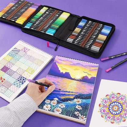 Double Brush Marker Pens, 72 Colors Art Markers Set with Fine Tip and Brush Tip for Kids Adult Coloring Book Hand Lettering Calligraphy Drawing Art Supplies Kit