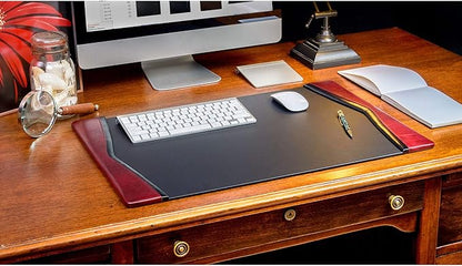 Dacasso Pad with Side Rails Luxury Leather Blotter for Writing-Executive Desk Surface Protector, 25.5" x 17.25", Burgundy