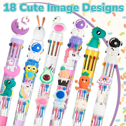 18 Pcs Multicolor Pen in One Include 4 In1 and 10 in 1 Colored Cute Pens Retractable Cartoon Ballpoint for Valentine‘s Day Birthdays Office Gifts (Classic)