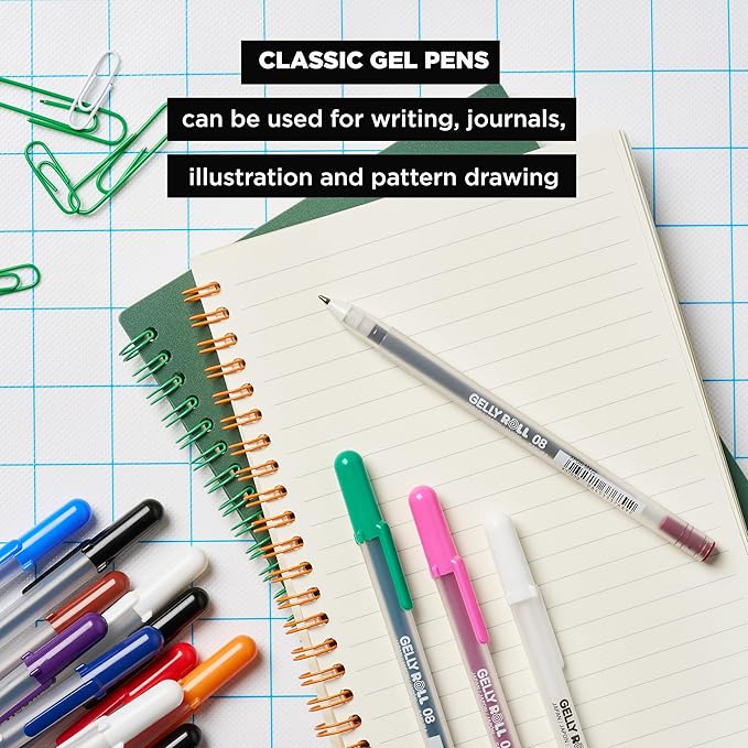 SAKURA Gelly Roll Gel Pens - Fine Point Ink Pen for Journaling, Art, or Drawing - Assorted Colored Ink - 5 Pack