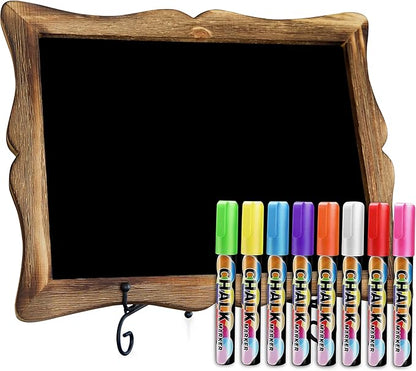 Tabletop Chalkboard Sign with Easel (11x13) + 8 Brilliant Liquid Chalk Markers | Hanging or Freestanding Framed Chalkboard with Hand Crafted Sweetheart Frame - Multipurpose Small Chalkboard Sign