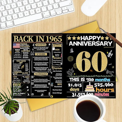 60th Anniversary Card for Women Men, Gold Wedding Card for Wife Husband, Sweet Marriage Decorations Gifts for Couple, Perfect for Her Him on Anniversary Day, Diamond Wedding Card, Back in 1965