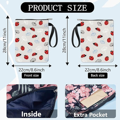 CRASPIRE Ladybug Book Sleeve Dandelion Book Protector Beetles Book Covers for Paperbacks Washable Fabric Cloth Book Cover with Zipper and Extra Sleeve Pocket for Book Lovers Classmate Gifts