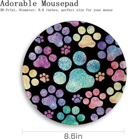 Cat Paw Round Mouse Pads for Desk, Funny Small Mousepad for Laptop Gaming, Stitched Edge Non-Slip Rubber Base, Cute Home Office Decor Desk Accessories Office Supplies Gift for Women Teen Girls