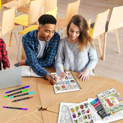 Adult Coloring Book, 40 Sheet Stress Relief Coloring Books for Adults Relaxation,Spiral Bound Single-Sided Pages,Arts and Crafts for Women Man，Unique 16-Gallery Multi-Pattern Design with 36 Markers