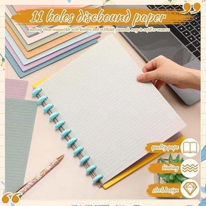 PerKoop 12 Pack 480 Sheets Colored Discbound Refill Paper 8.5 x 11 Inch College Ruled 11 Disc Letter Size Lined Paper Multicolored Refill Notebooks Disc Paper for Refill Paper Journaling (Retro Color)