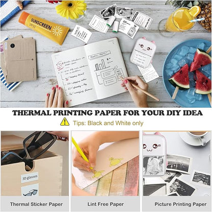 Mini Pocket Printers, Portable Thermal Printer, Sticker Printer with 10 Rolls Paper, Mini Printer for Study Note,Journal, Memo, Label Printer Compatible with Android & iOS