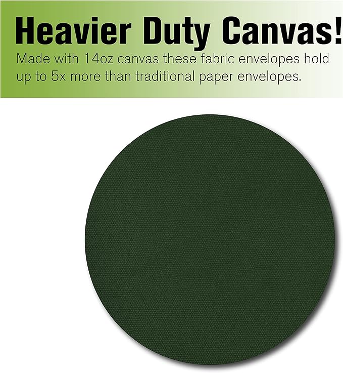 BankSupplies Canvas Interoffice Mailer, 14 oz. - 14W x 11H - Forest Green - Transit Bag - Large Zipper Bag with Grommet - Use with Padlock or Zip Tie for Security - Interoffice Mail Bag