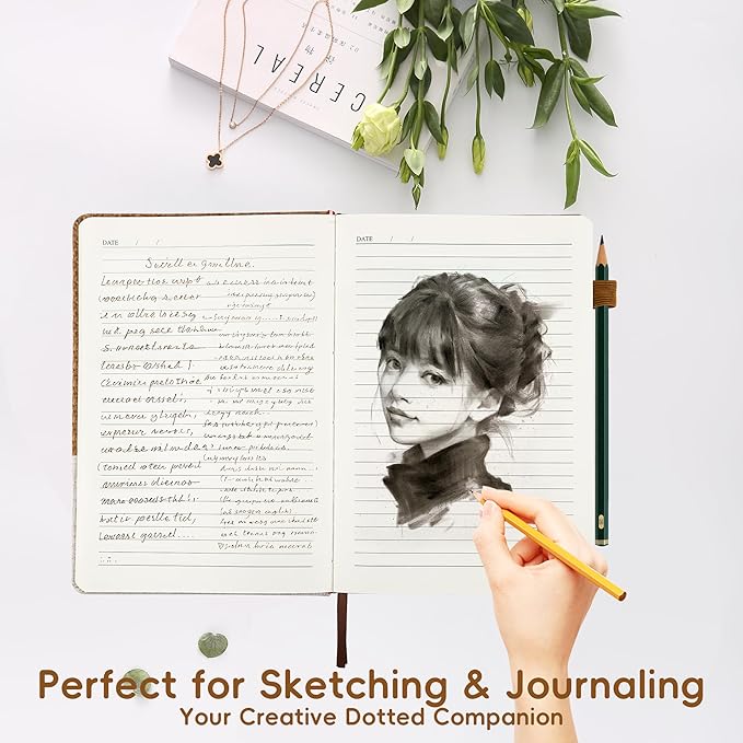 Lined Journal Notebook for Women Men, 192 Pages 100 GSM Thick Paper, Cork & Non-Woven Fabric Cover | Hardcover Journals for Writing, A5 College Ruled | Business, Work & School, 5.8"×8.5"(Cork-White)