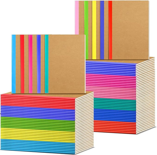 Handepo 100 Pack Kraft Composition Notebooks 60 Pages Ruled Lined Journals Soft Cover Kraft Notebook Bulk Travel Diary Journals Memo for Students Office School Supplies(Colourful,A5)