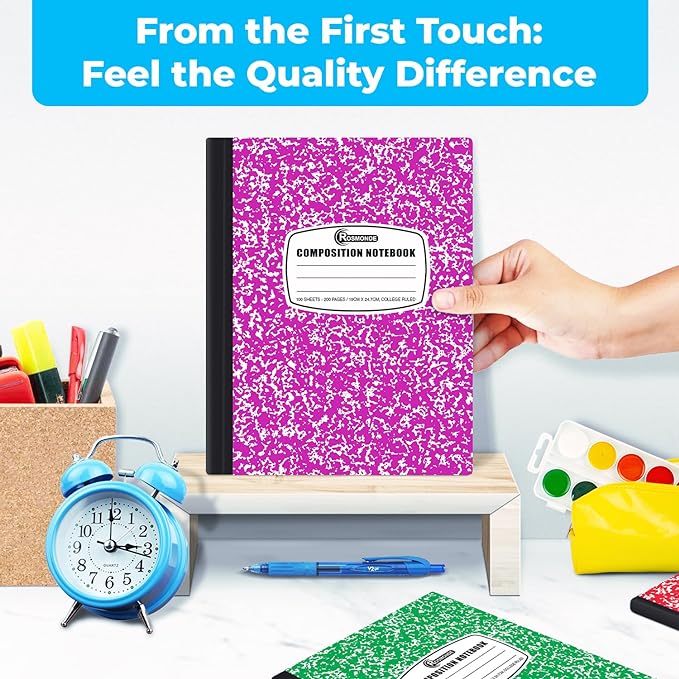 12 Pack Bulk Composition Notebooks College Ruled, 200 Pages (100 Sheets), 9-3/4 x 7-1/2, Hard Cover College Ruled Notebooks, Assorted Colors Composition Notebook For School, Colors May Repeat