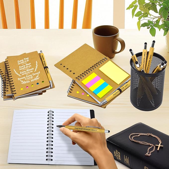 100 Pcs Bulk Christian Gifts Prayer Journal for Woman - 50 Set Religious Notepad with Christian Pen - Bible Notebook - Church Gifts for Mother's Day, Bible Study, and Family Devotions ( Brown )