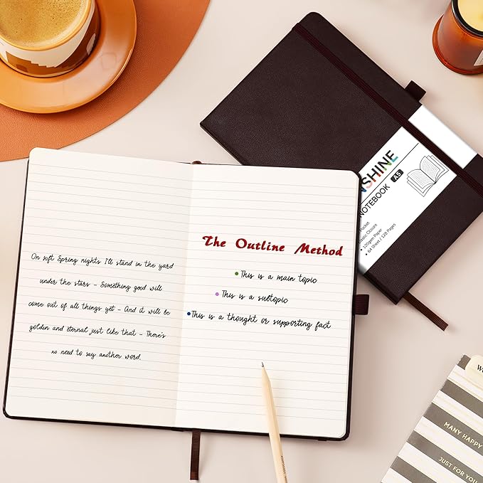 Ruled Notebook/Journal - Classic Lined Journal/Notebook, 5.3'' x 8.26'', Hardcover with Thick Paper, Banded + Pen Holder +Inner Pocket - Brown