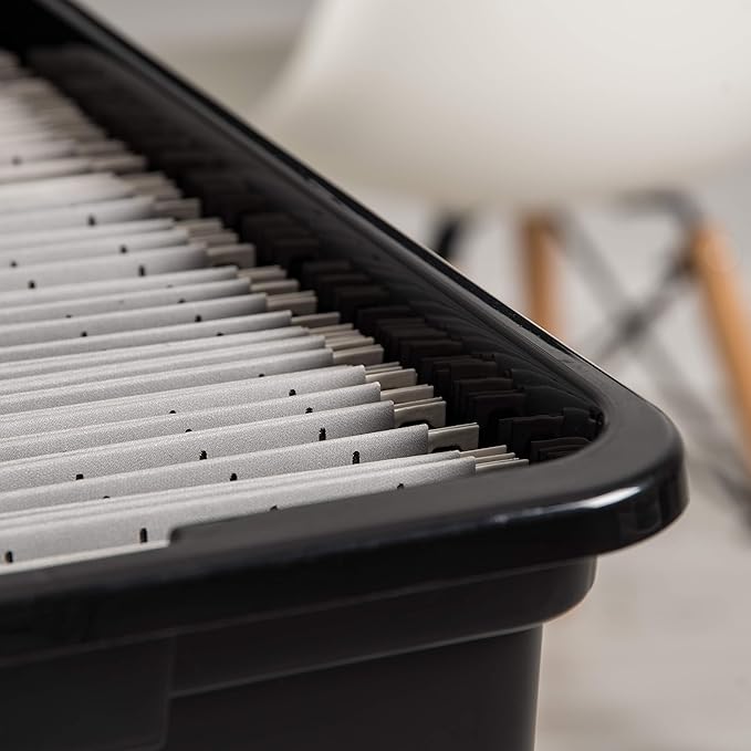 IRIS USA File Box Plastic File Organizer for Letter/Legal File, Document Box, Storage Bin Tote Organizer with Durable and Secure Latching Lid, Stackable, Nestable, BPA-Free, Black 35 Qt. 1 Pack