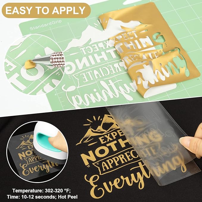 VINYL FROG Heat Transfer Vinyl Roll HTV Vinyl - 12"x12ft Gold Iron on Vinyl for T-Shirts, Heat Press Vinyl for DIY Craft Designs (Gold)