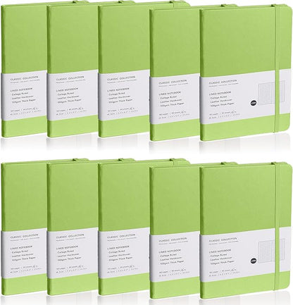Lined Journal Notebook, 10Pack(Grass Green), 160 Pages, Medium 5.7 inches x 8 inches - 100 gsm Thick Paper, Hardcover