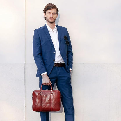 Time Resistance Leather Briefcase - Italian Full Grain Leather Bag - Genuine Leather Laptop Bag - Briefcase for Men and Women