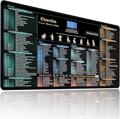 Excel,Word,Outlook,Windows,PowerPoint Cheat Sheet Mouse Pad,Extended Large XXL Office Shortcut Keyboard Desk Pad,Non-Slip Accessories Desk Mat 35.4" x 15.7"